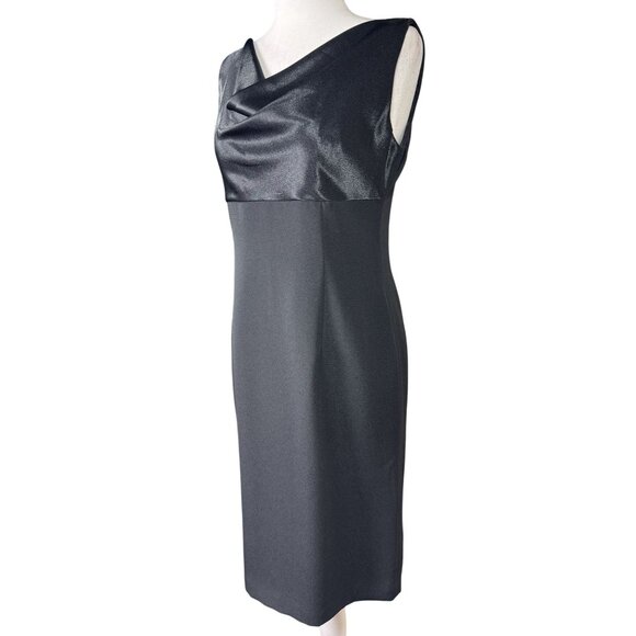 Liz Claiborne Womens Petite Dress Size 6P Black Sleeveless Satin Top Midi Length - Picture 4 of 9